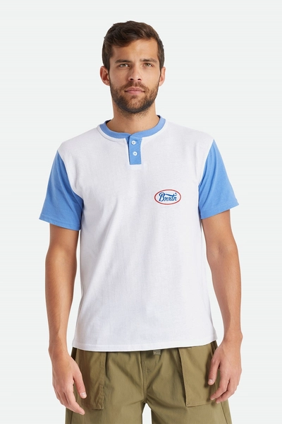 Brixton Parson SS Henley Knit White/Sky Blue