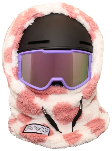 MDXONE Balaclava Double Plush Heart Pink &amp; White