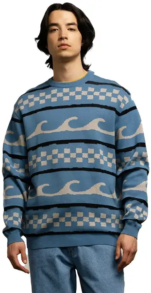 Santa Cruz Check Wave Knit Crew Dusty Blue
