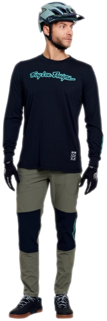 Troy Lee Skyline Ride LS Tee Signature Black/Real Teal - M 