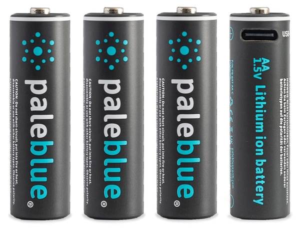 Pale Blue Li-Ion Rechargeable AA Battery 4-pack AA w/ 4x1 charging cable USB-C